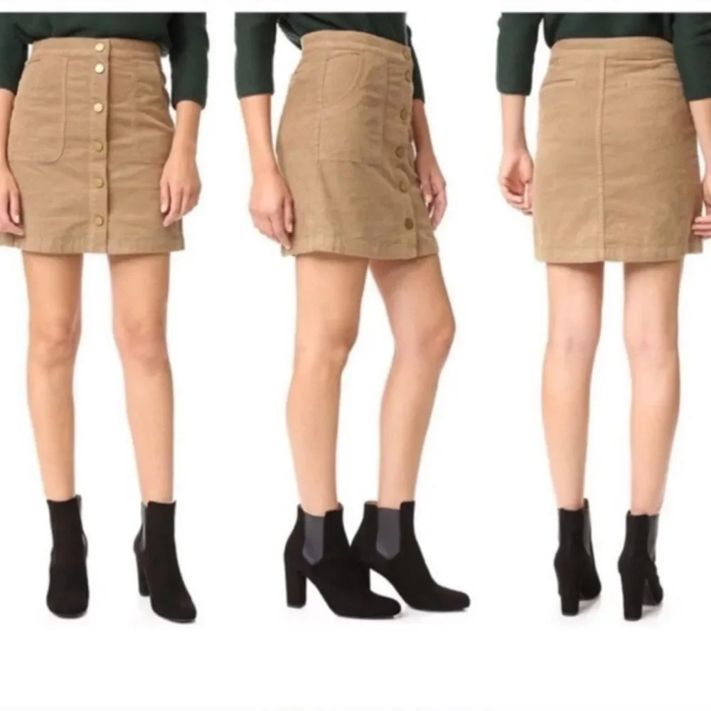Tory Burch Lucitano Skirt Beach Wood Brown Tan Corduroy Women's Size 0 NWT